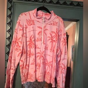 Pink Tropical Print Half-Zip Pullover/ T by Talbots